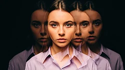 Лицо девушки крупным планом, с повторением в слегка смещенных положениях